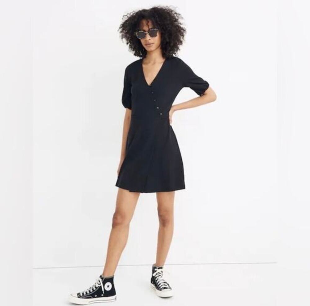 Madewell Faux Wrap Button Black Casual Mini Dress Size Small